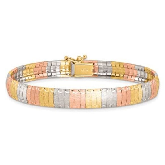 Leslie's 14k Tri-color Omega Style Scratch-finish Bracelet, 7.5 inches long, Rea - Picture 6 of 6